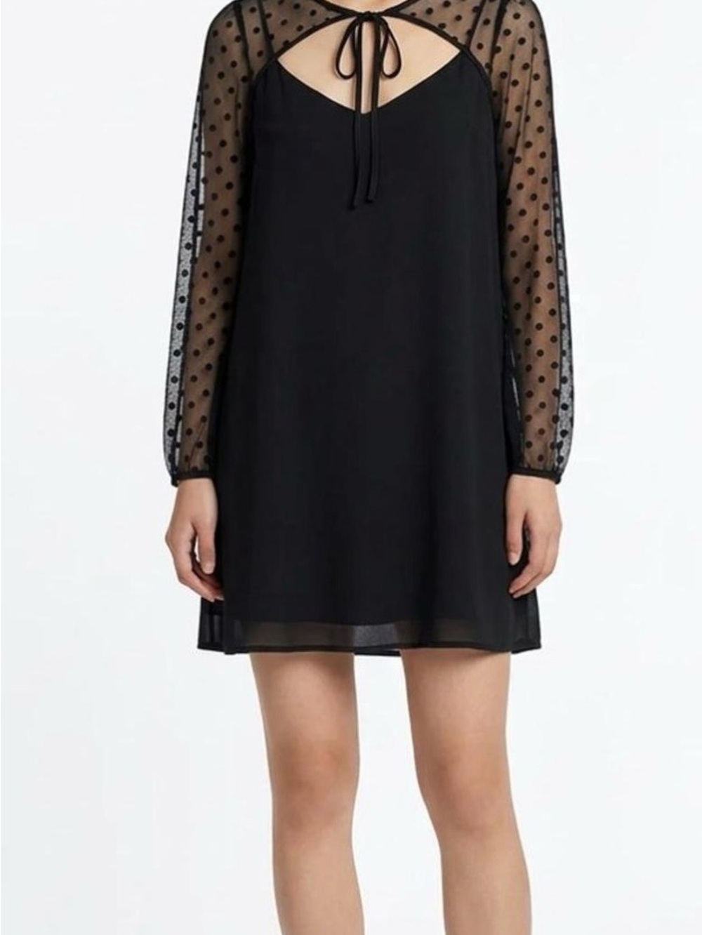 ModCloth After the Aria Black Swiss Dot Mini Dress XL Mesh Sleeve Whimsigoth